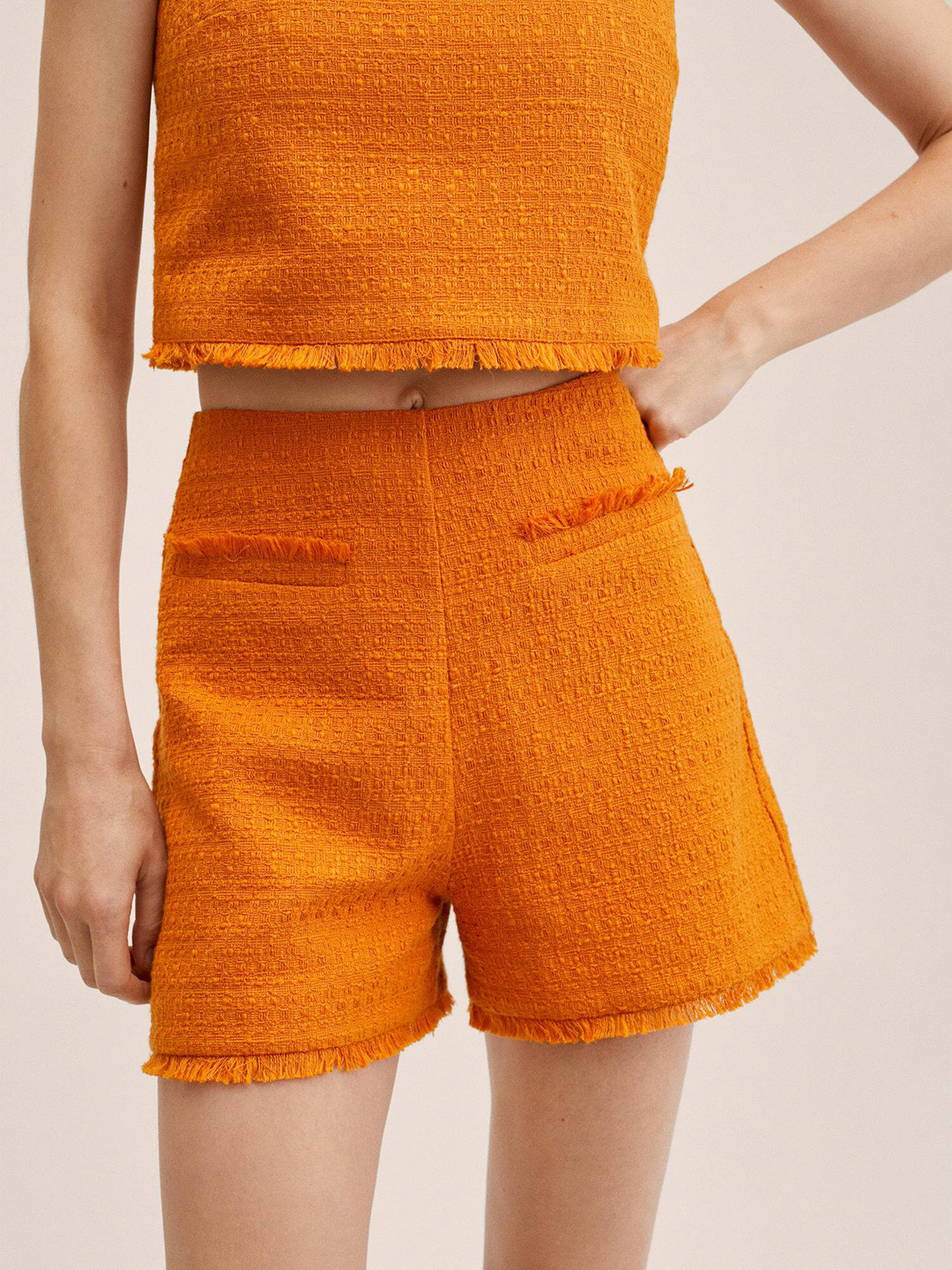 MANGO Women Orange Self Design Shorts