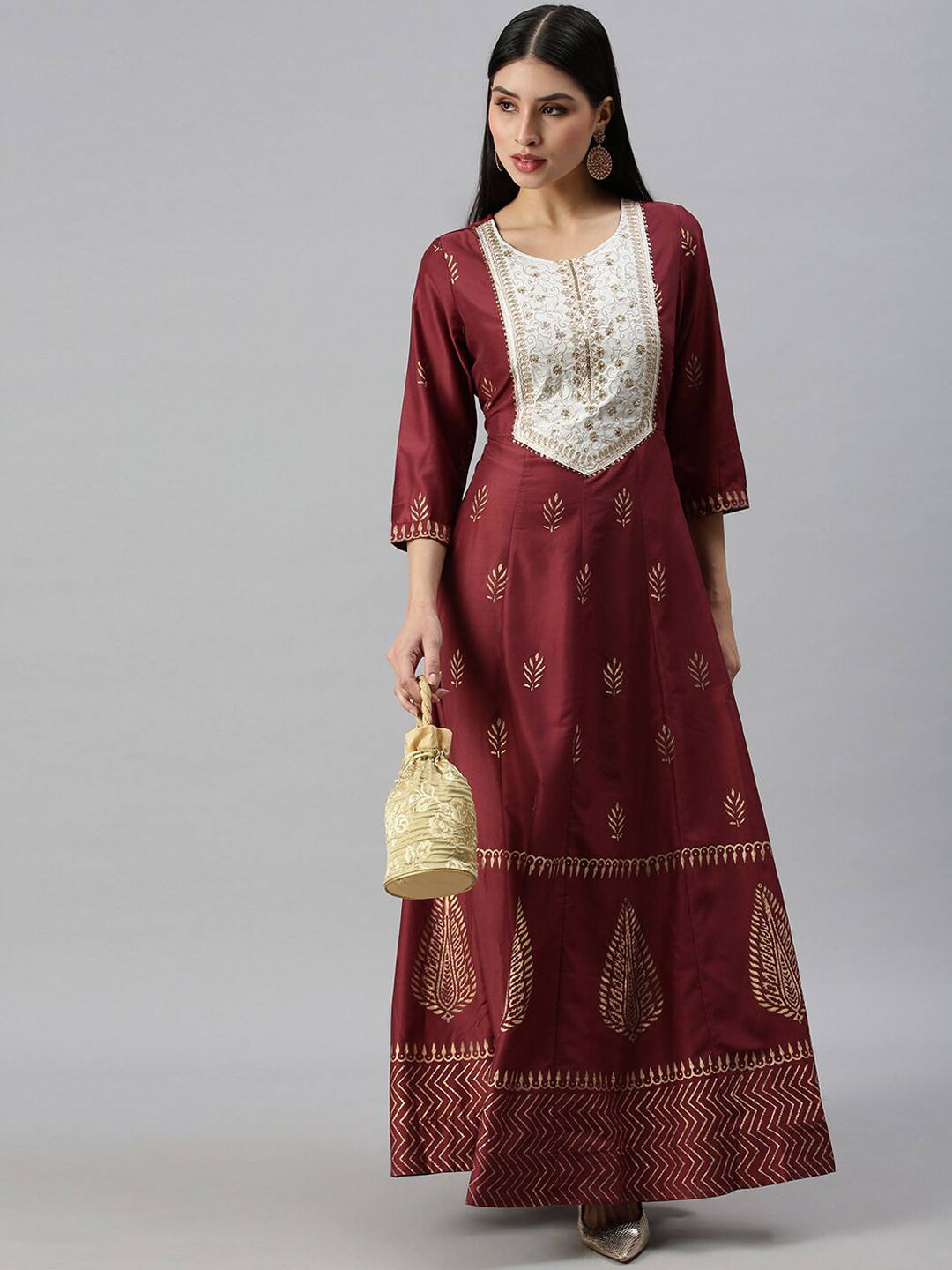 SHOWOFFFF Women Maroon Thread Work Kurta