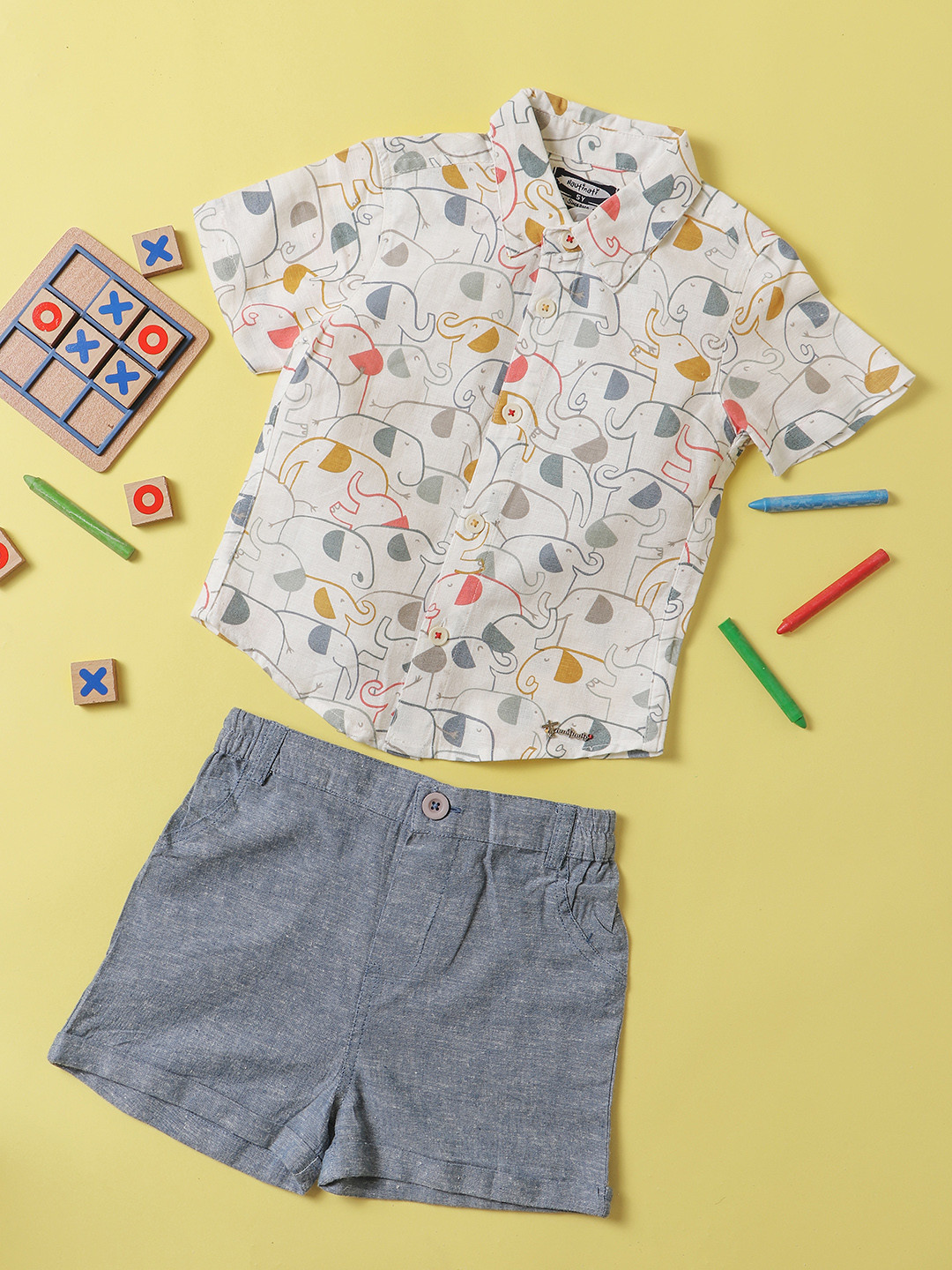 Nautinati Boys' Printed Combo Set of Shirt and Shorts