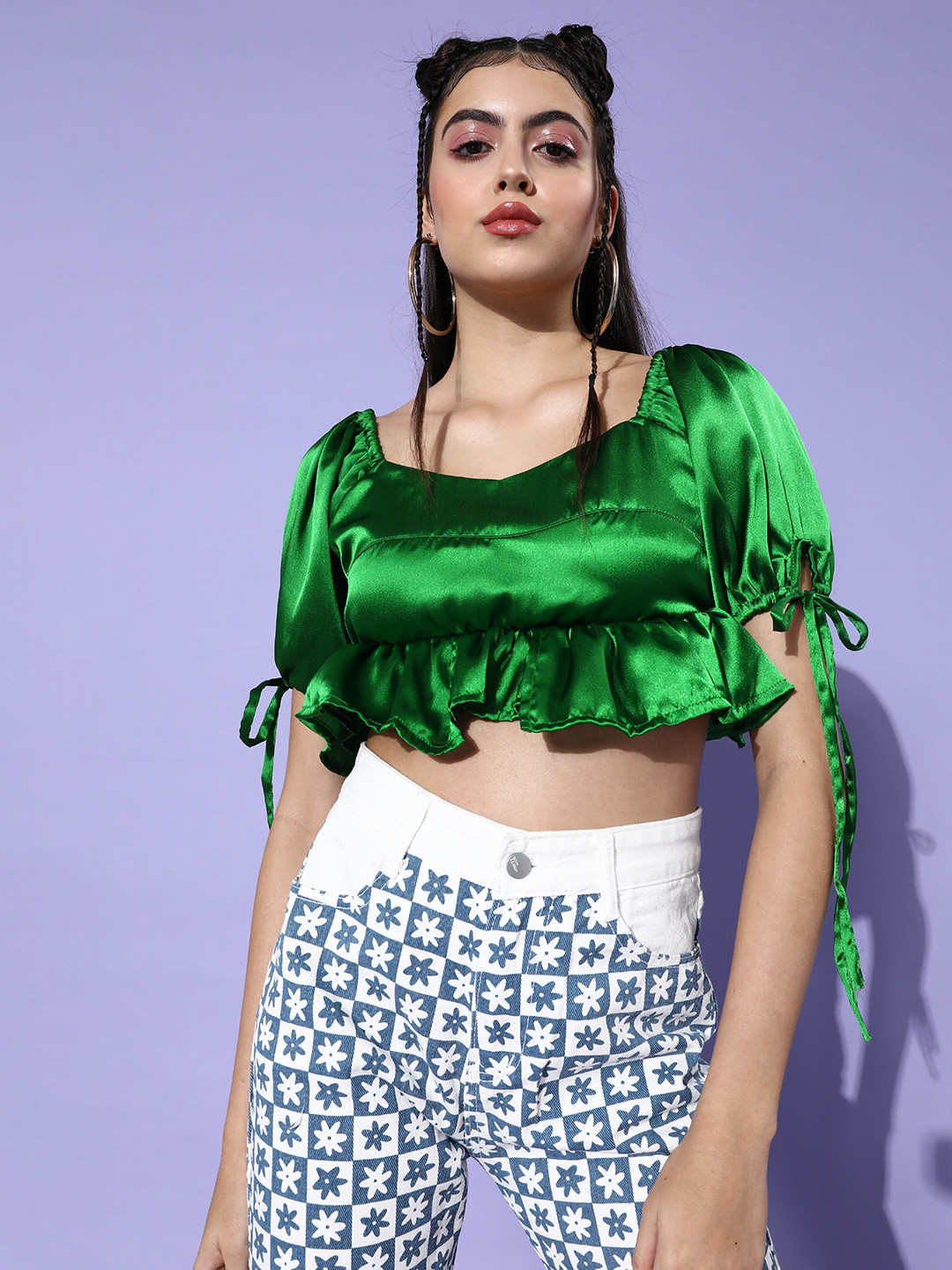 DODO & MOA Women Green Solid Cropped Top