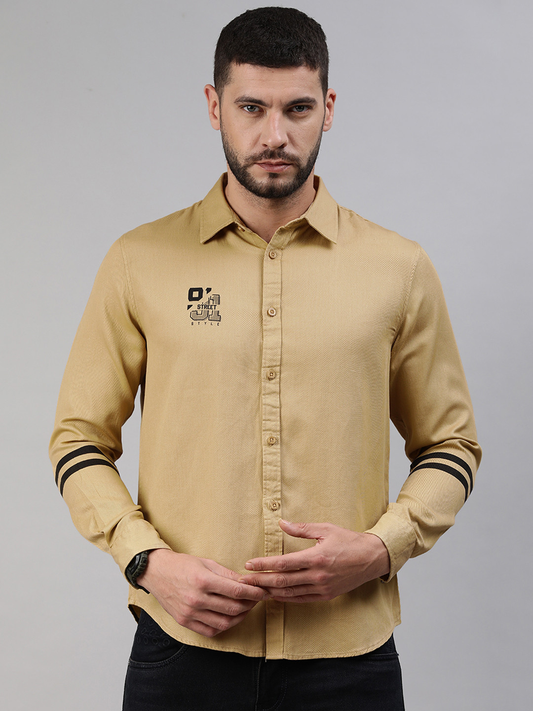 abof Men Cream-Coloured Casual Pure Cotton Shirt