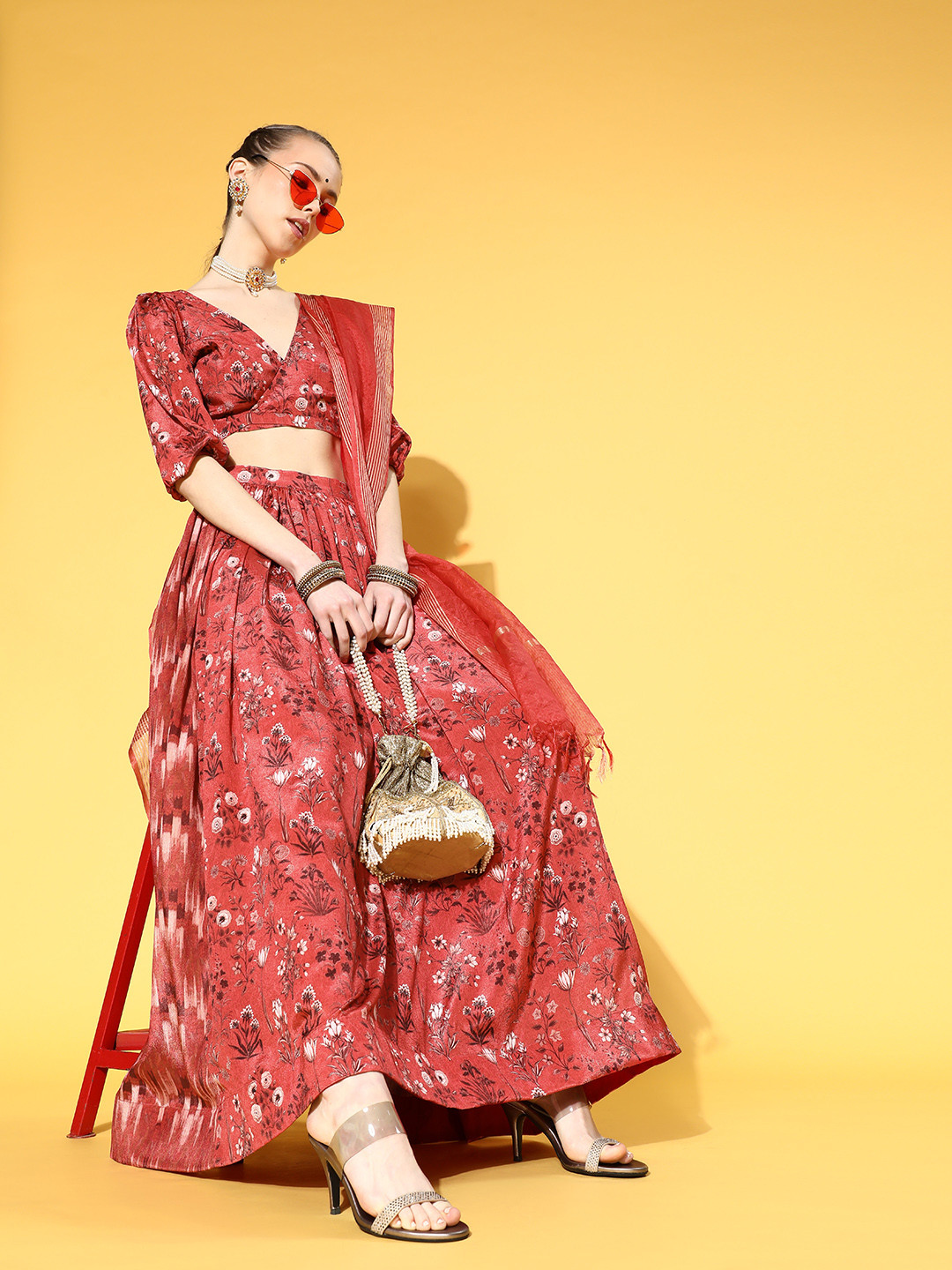 anayna Gorgeous Red Printed Ready to Wear Lehenga Choli with Dupatta