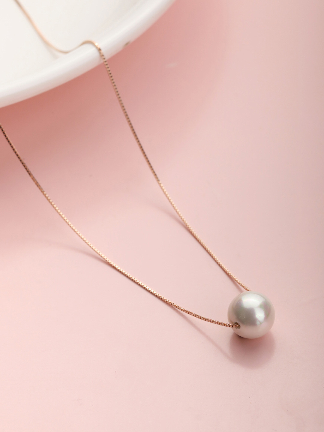Zavya White 925 Sterling Silver Rose Gold-Plated Sterling Silver Beaded Necklace
