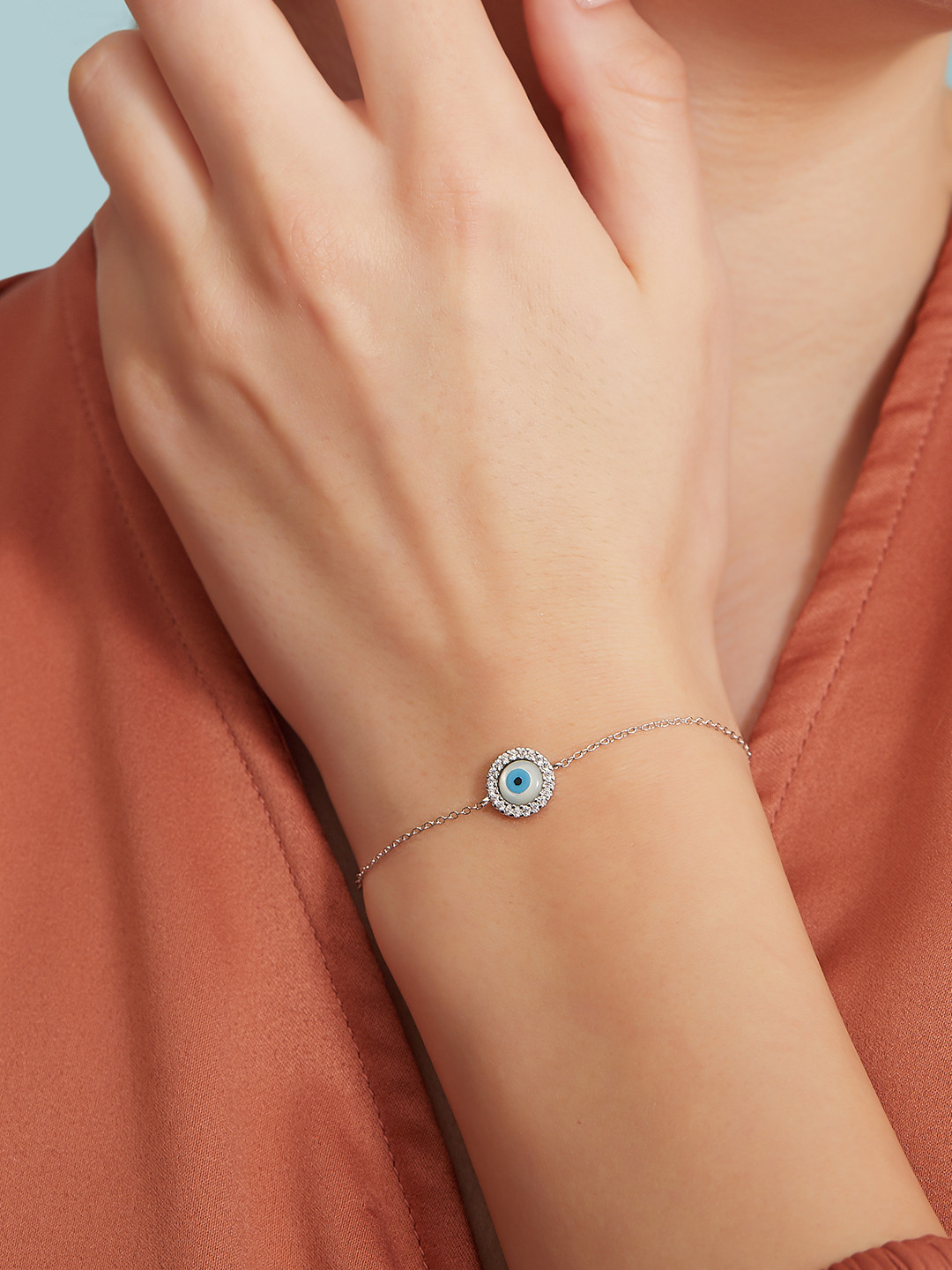 Zavya Women 925 Sterling Silver & Transparent Cubic Zirconia Rhodium-Plated Charm Bracelet