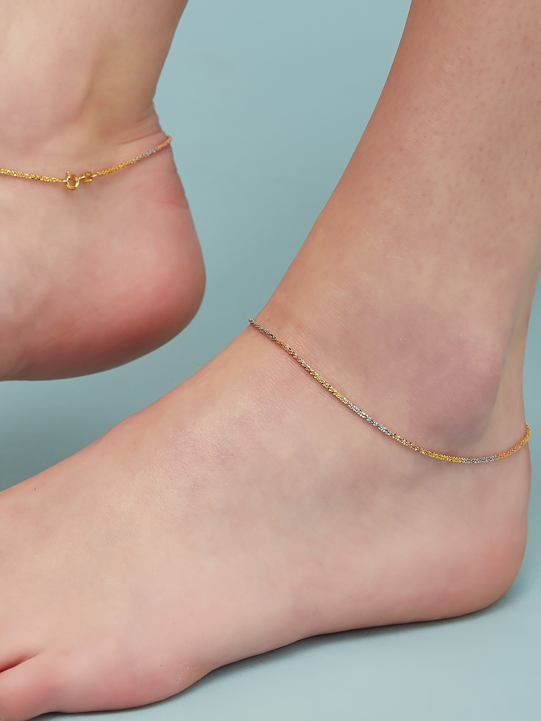 Zavya 925 Sterling Silver Gold-Toned Rhodium-Plated Triple Tone Anklet