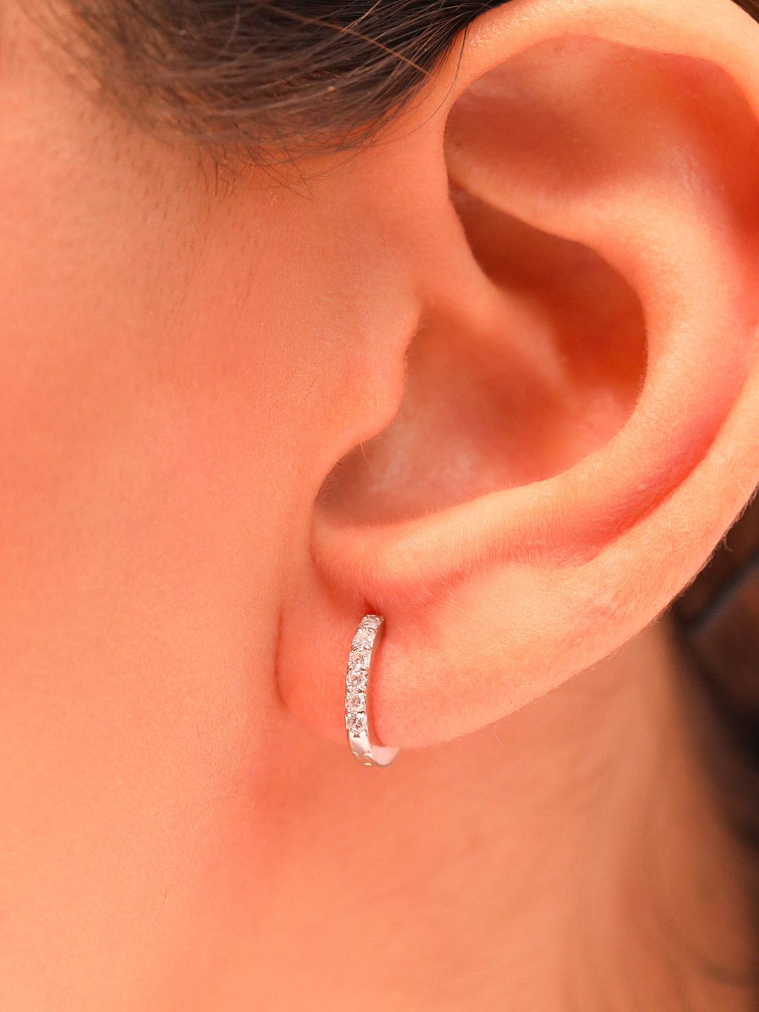 Zavya 925 Sterling Silver & Transparent Rhodium-Plated Circular Hoop Earrings