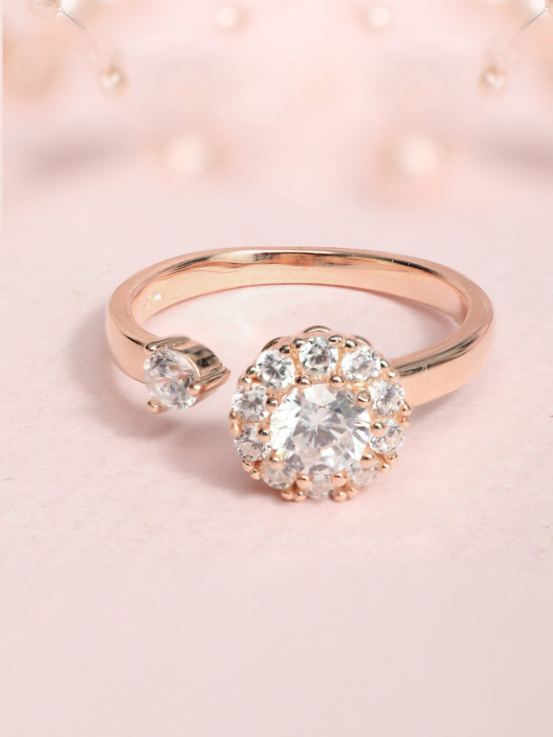 Zavya Women 925 Sterling Silver Transparent & Rose Gold-Plated Rotating Ring