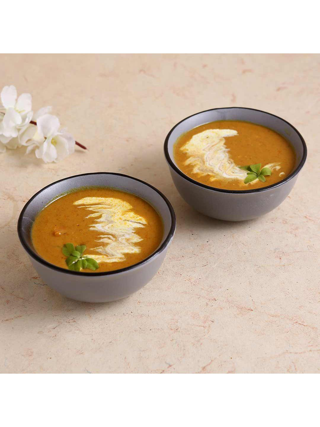 Wonderchef Set of 2 Grey & Black Solid 300 ml Stoneware Matte Bowls