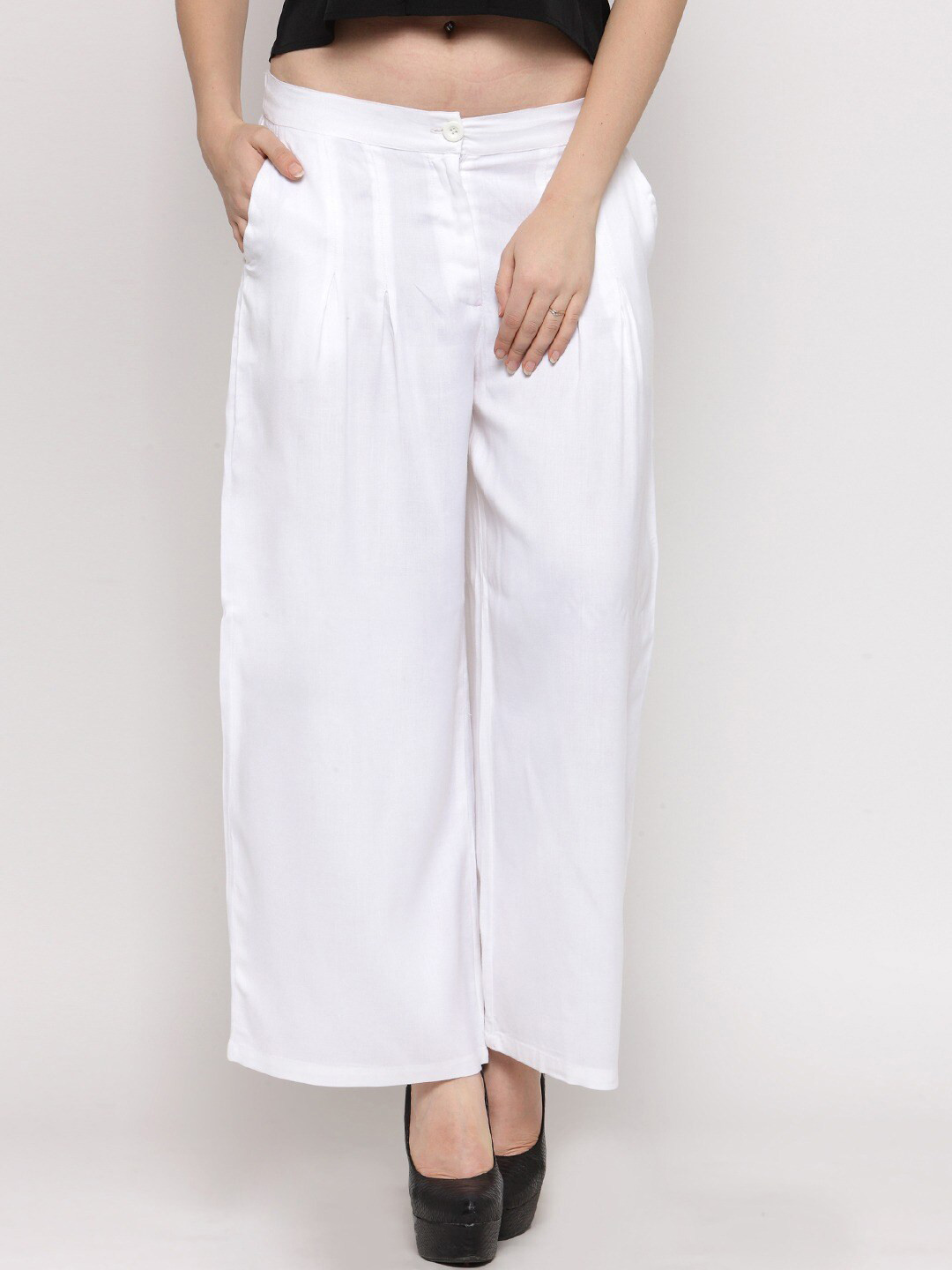 Sera Women White Wide Leg Solid Palazzos