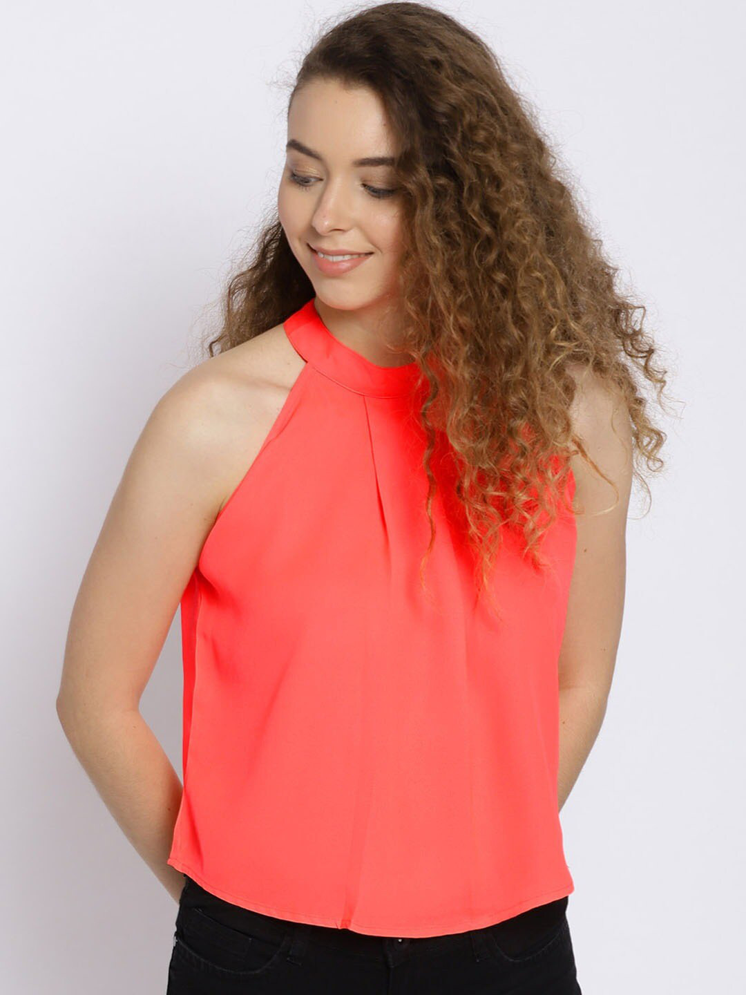 Sera Coral Solid Halter Top
