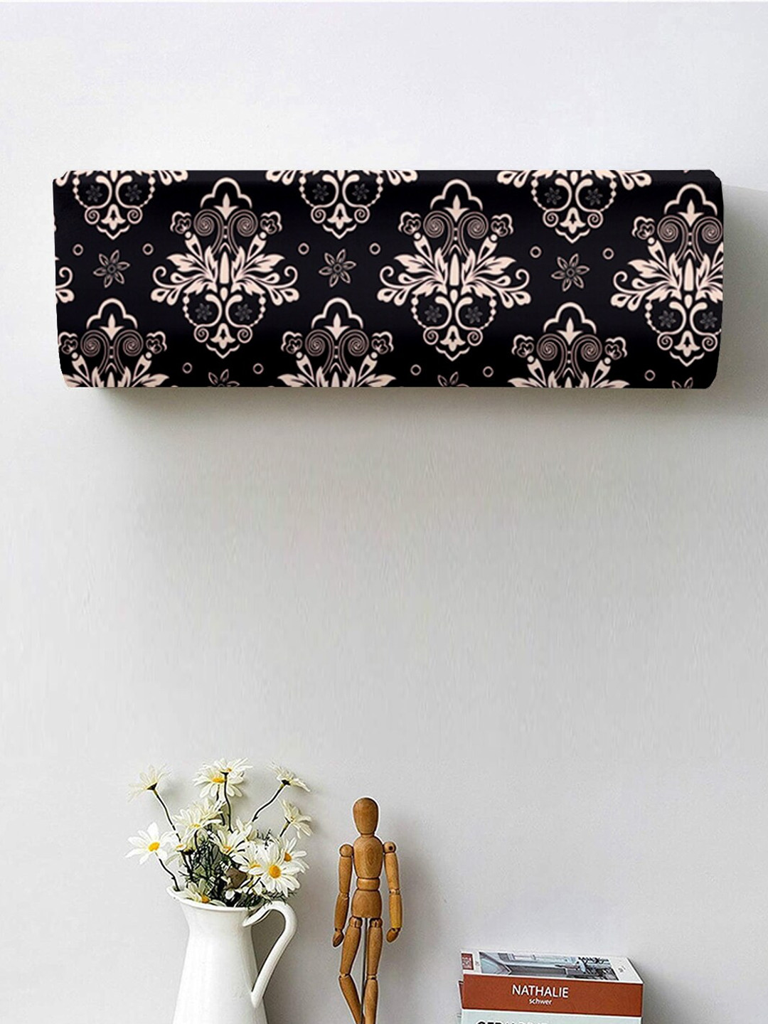 Cortina Black & Peach-Coloured Printed Air Conditioner Cover