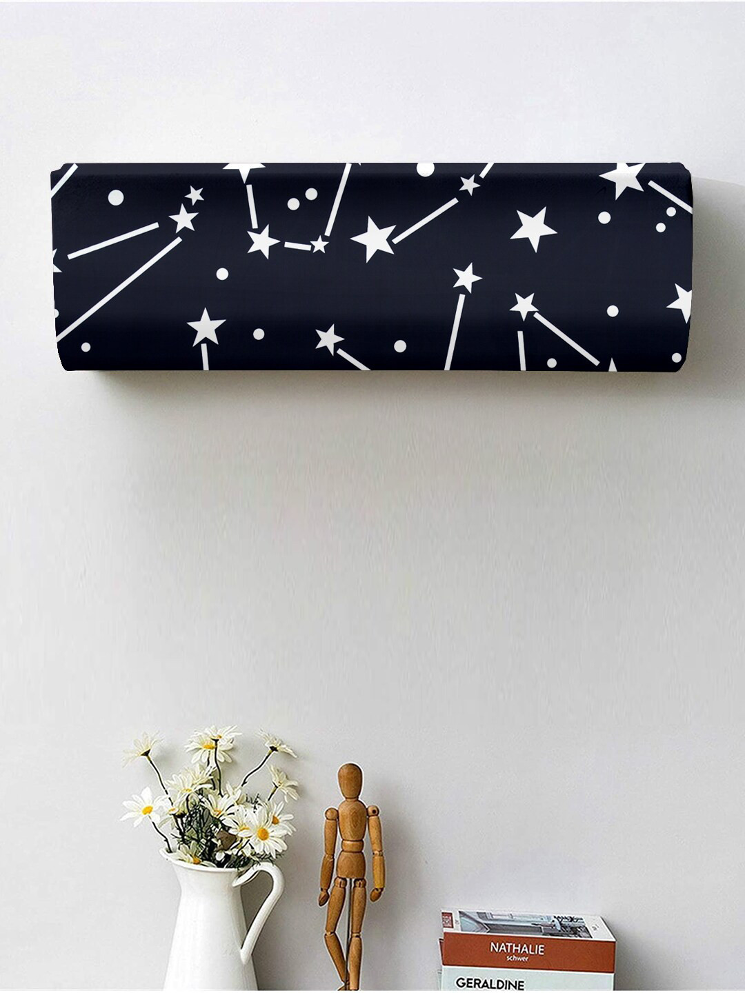 Cortina Black & White Stars Printed Air Conditioner Cover