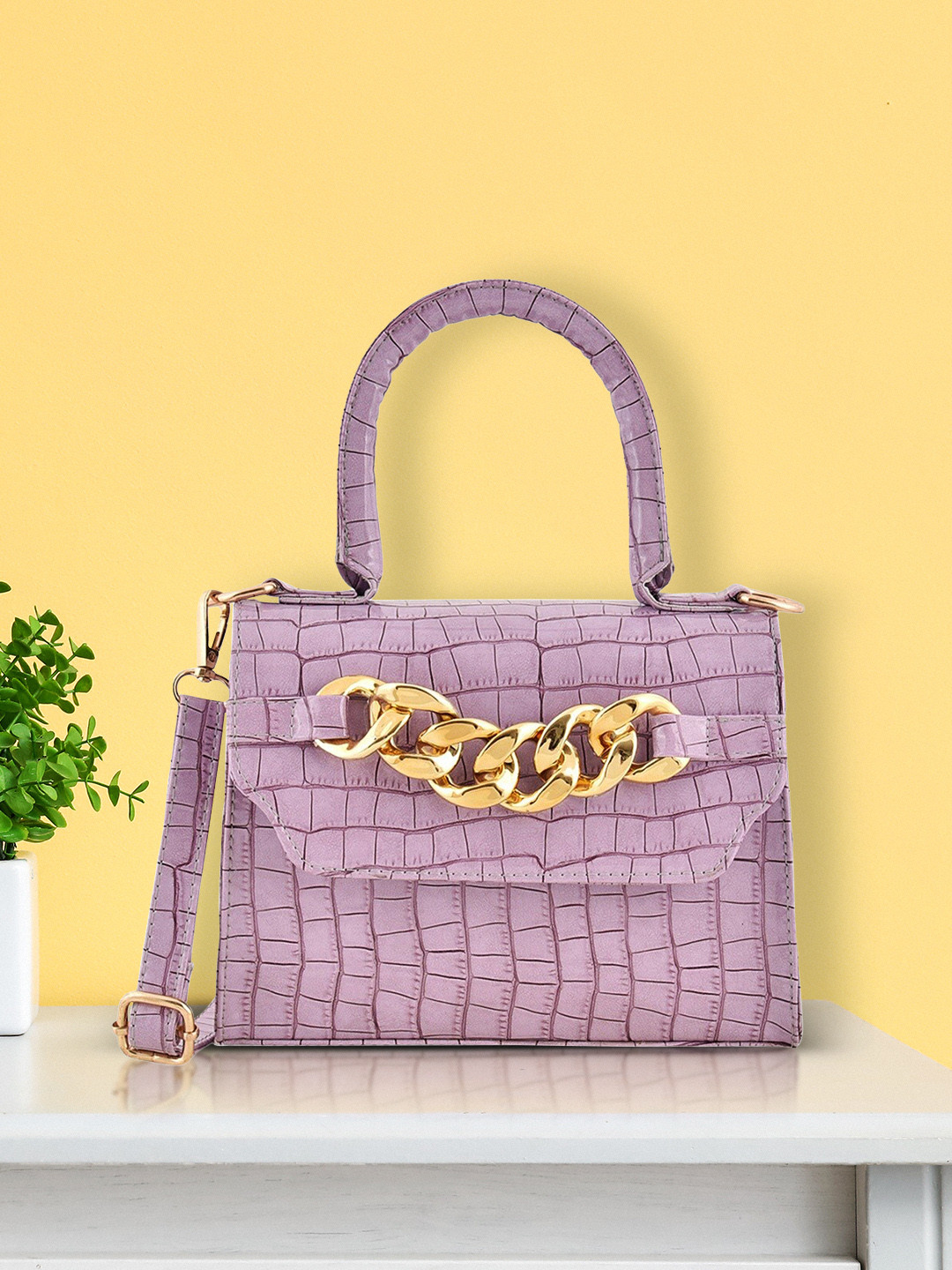 Lychee bags Purple PU Structured Handheld Bag