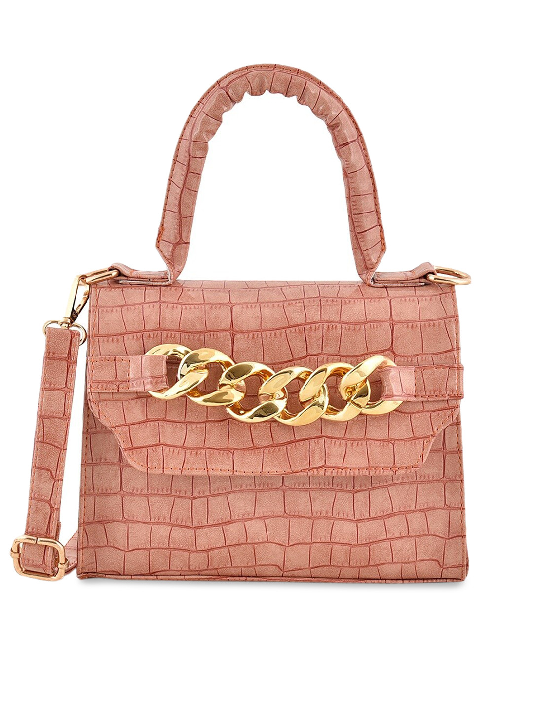 Lychee bags Pink PU Structured Handheld Bag