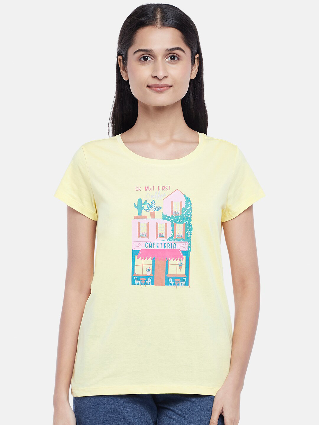 Dreamz by Pantaloons Yellow Printed Cotton Lounge tshirt