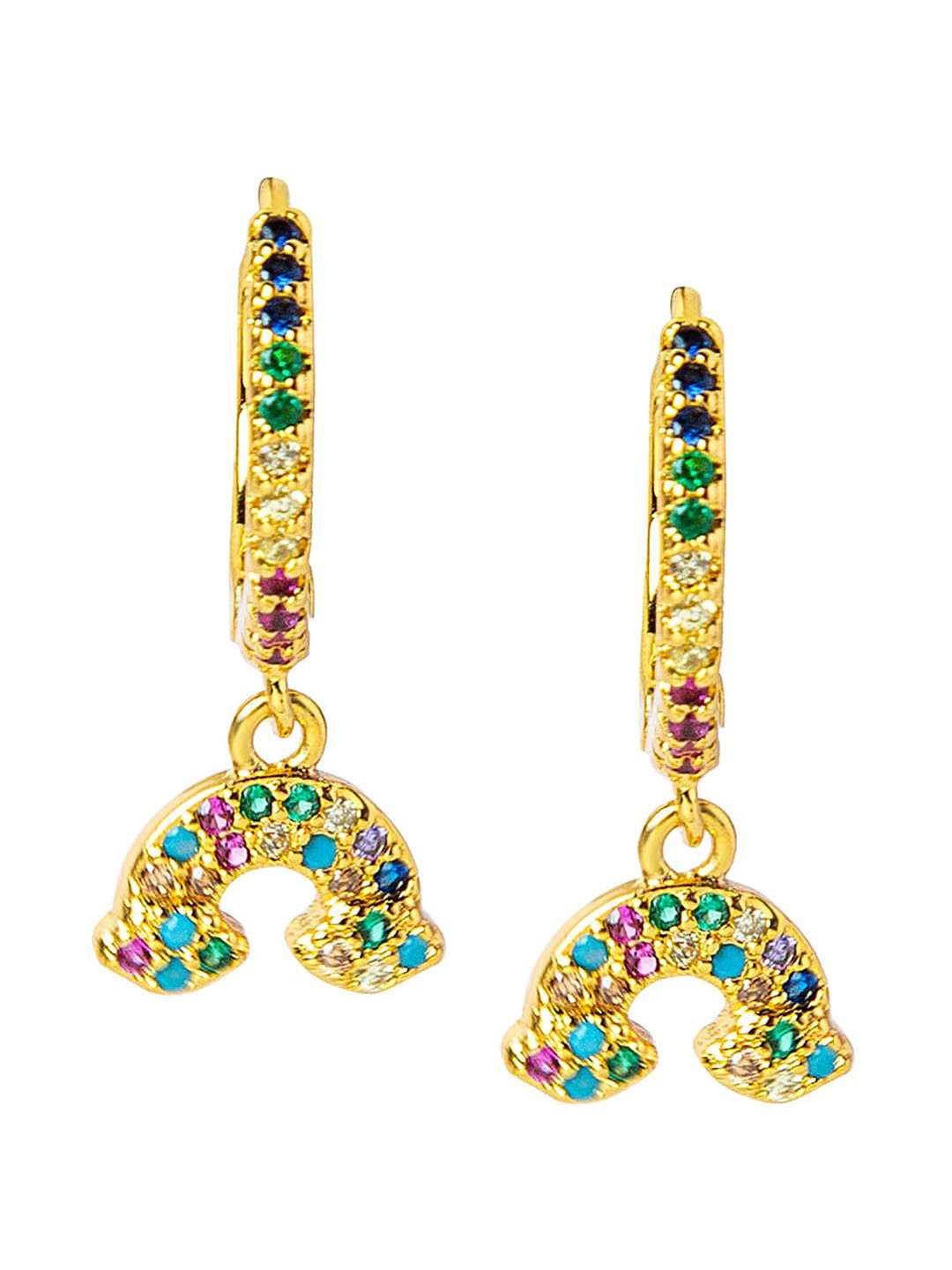 Moon Dust Gold-Plated Circular Design CZ Studded Drop Earrings