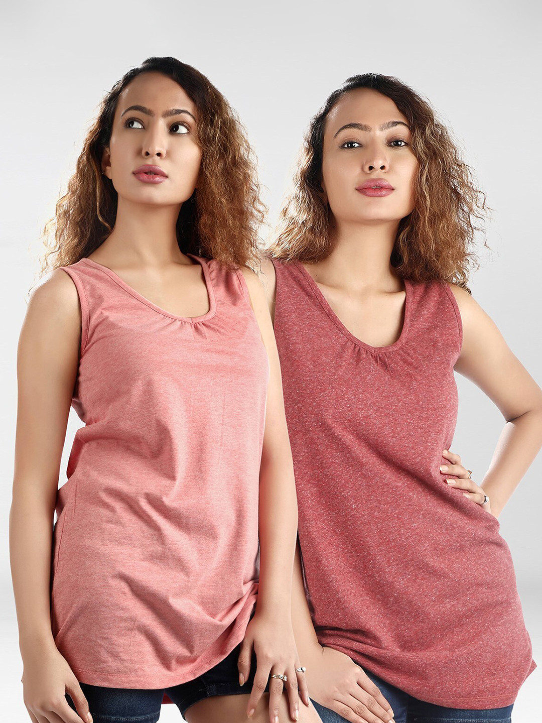 Dream of Glory Inc Pack of 2 Pink & Mauve Longline Knitted Tops