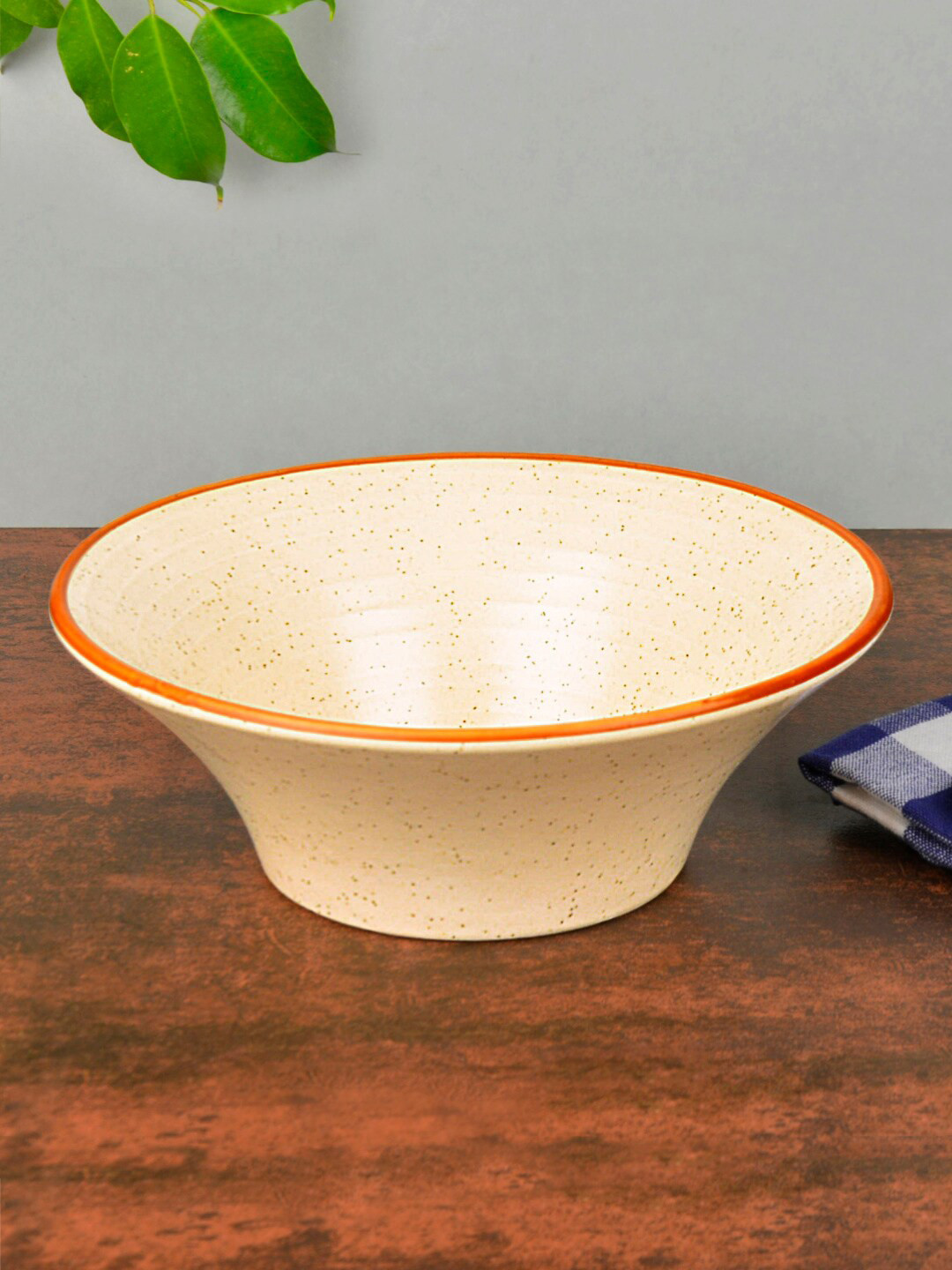 StyleMyWay Off-White & Orange Conical Matte Ceramic Bowl