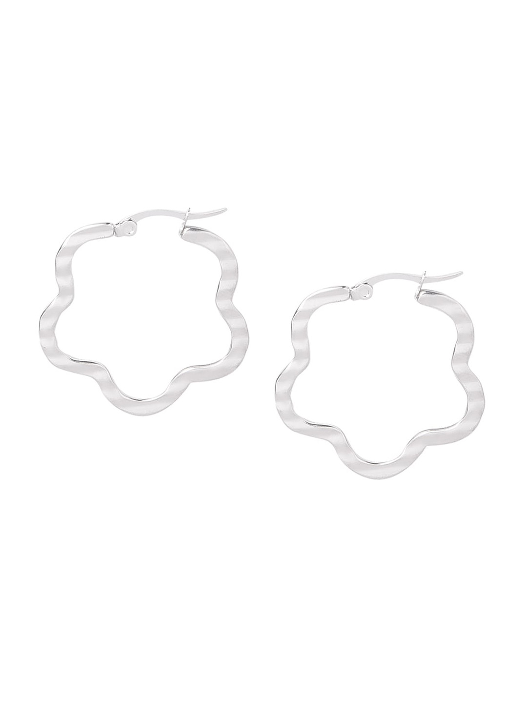 Moon Dust Silver-Toned Floral Shape Hoop Earrings
