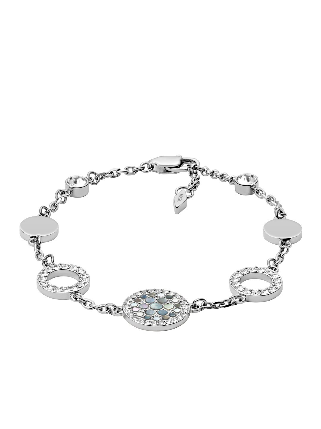 Fossil Women Silver-Toned & Green Mother of Pearl Charm Bracelet