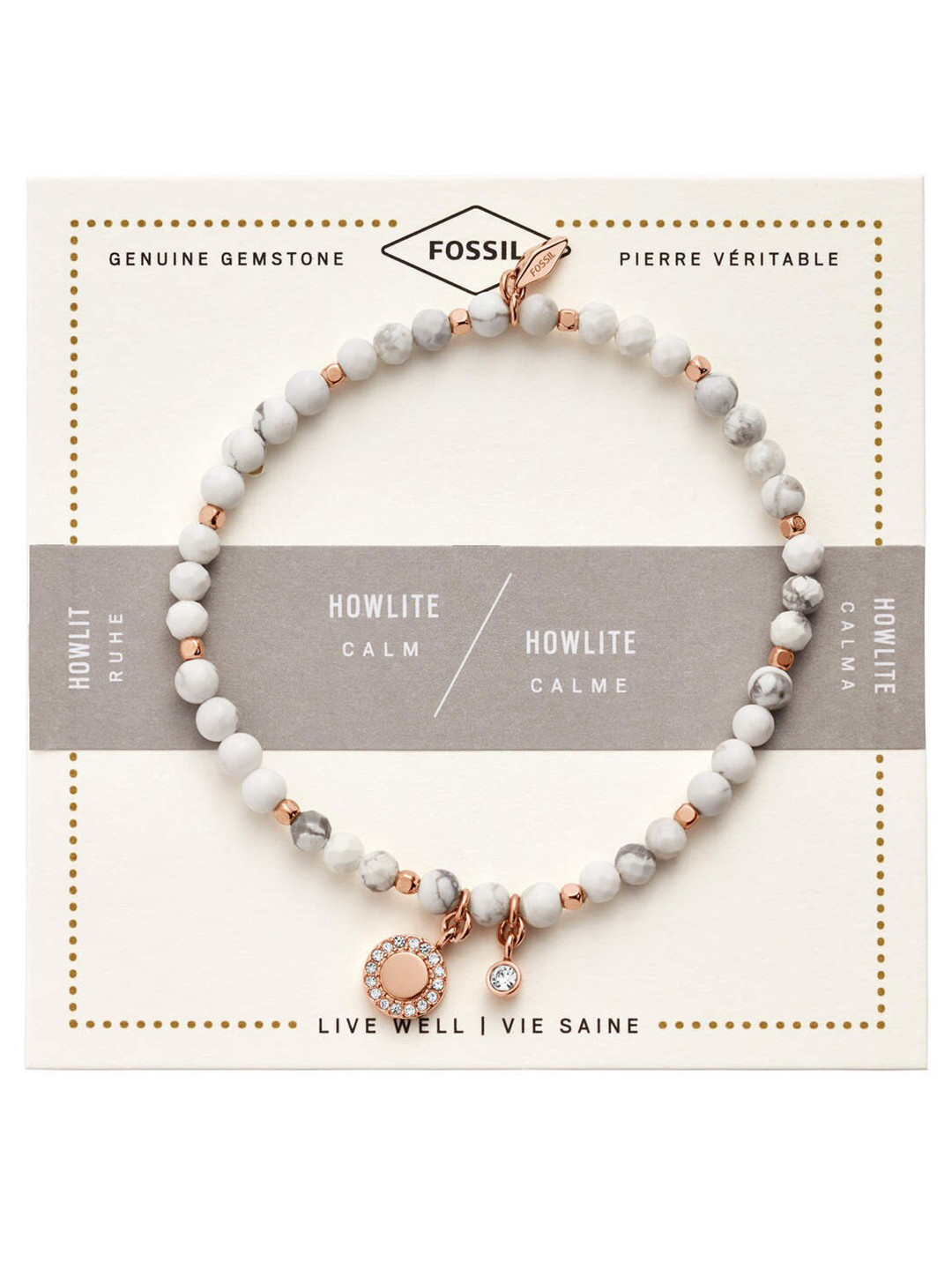 Fossil Women White & Rose Gold Crystals Charm Bracelet