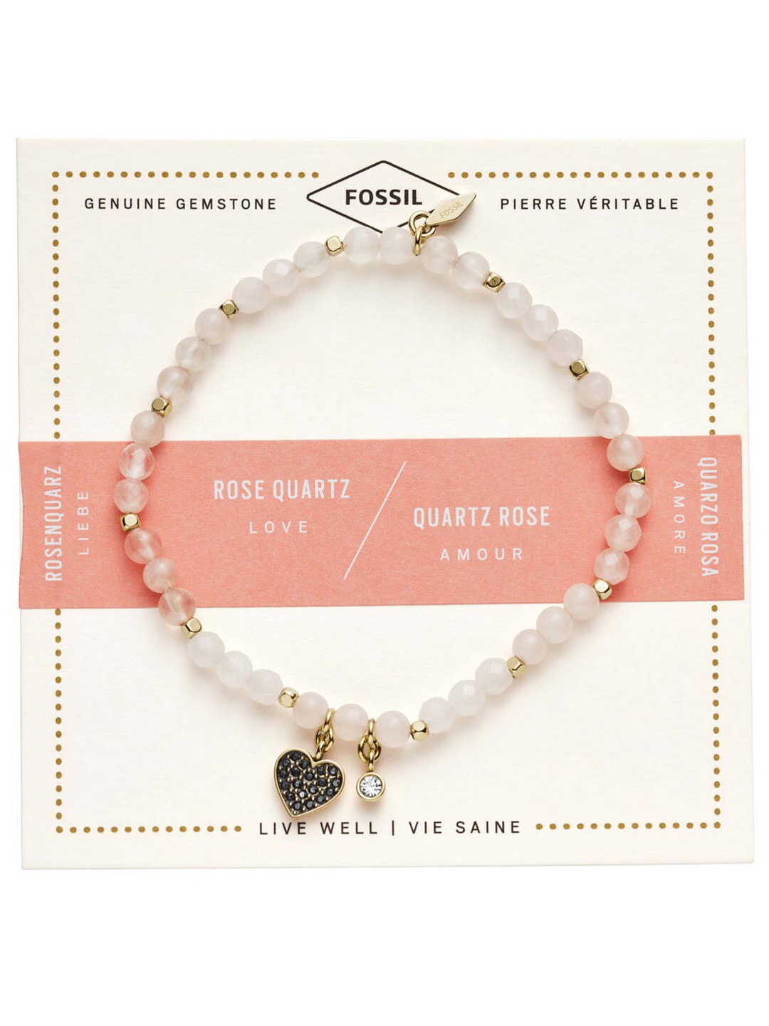 Fossil Women Pink Crystals Charm Bracelet