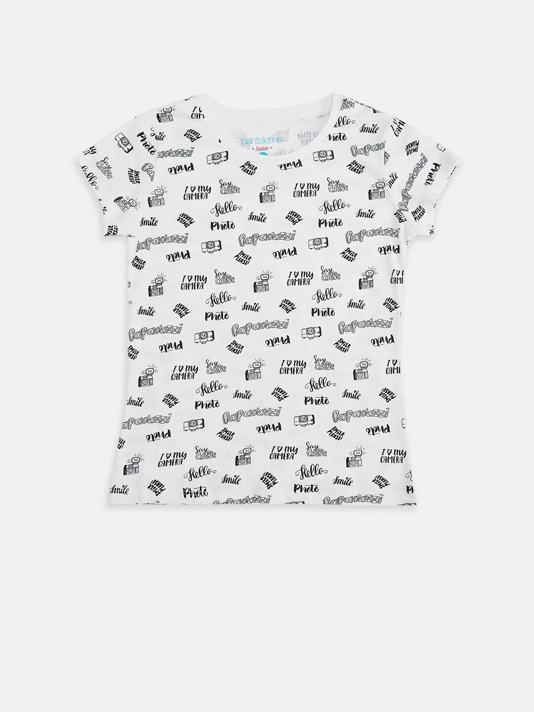 Pantaloons Junior Girls White Typography Printed Pure Cotton T-shirt