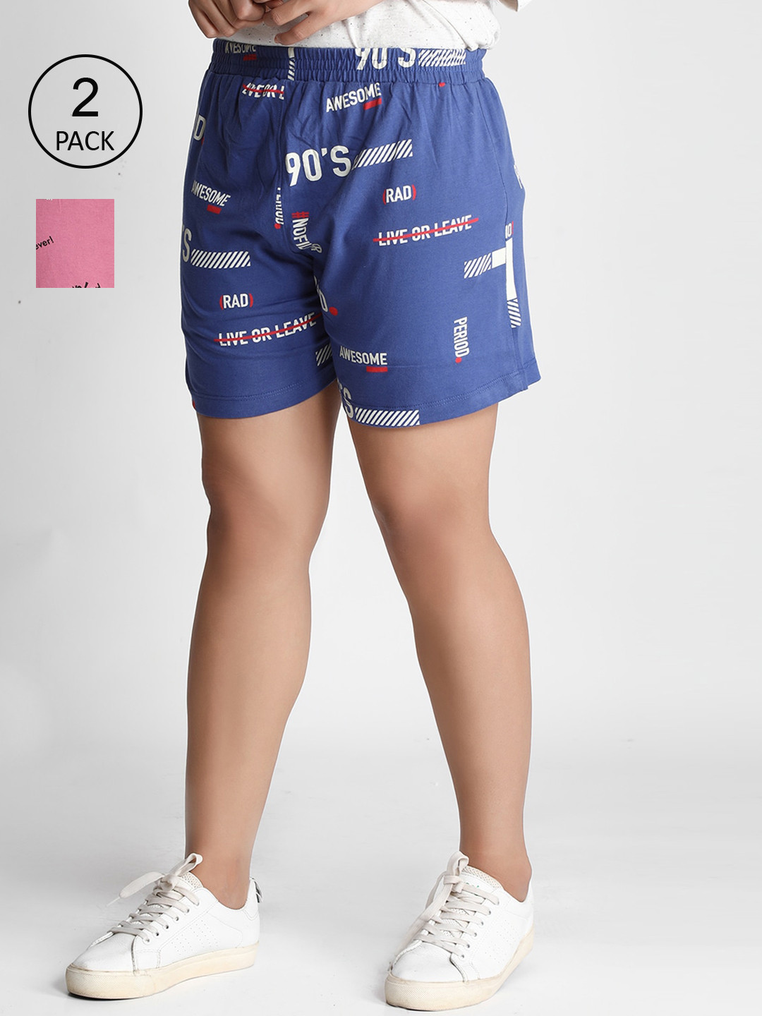 Dream of Glory Inc Women Pack Of 2 Blue & Pink Printed Hot Pants Shorts