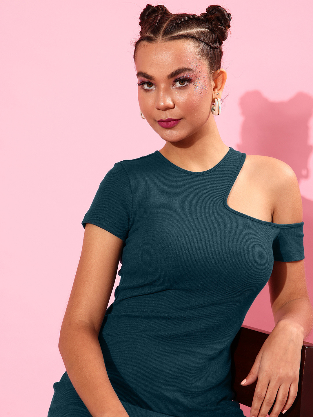 Roadster Women Stunning Teal Solid Cut It Off Dress