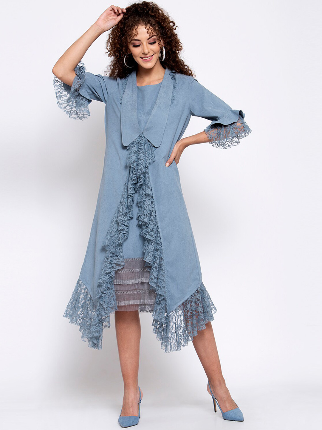LELA Women Blue Asymmetrical Longline