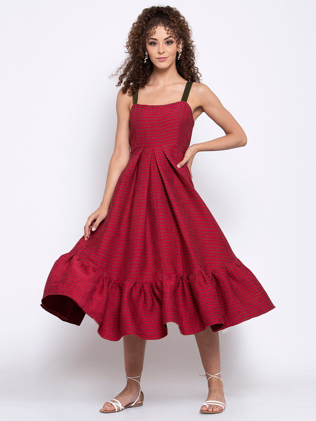 LELA Red A-Line Midi Dress