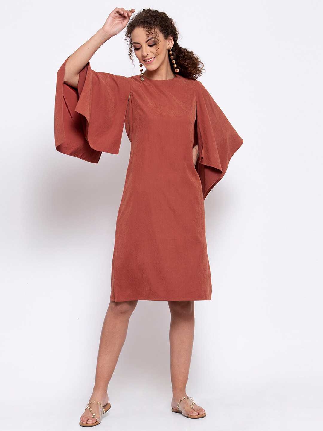 LELA Rust Leather A-Line Dress