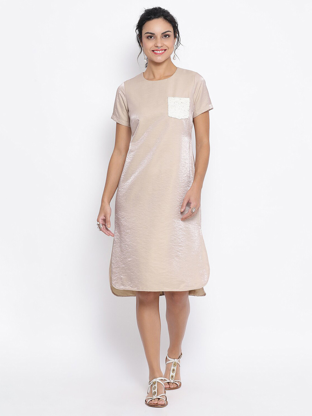 LELA Beige Satin T-shirt Dress