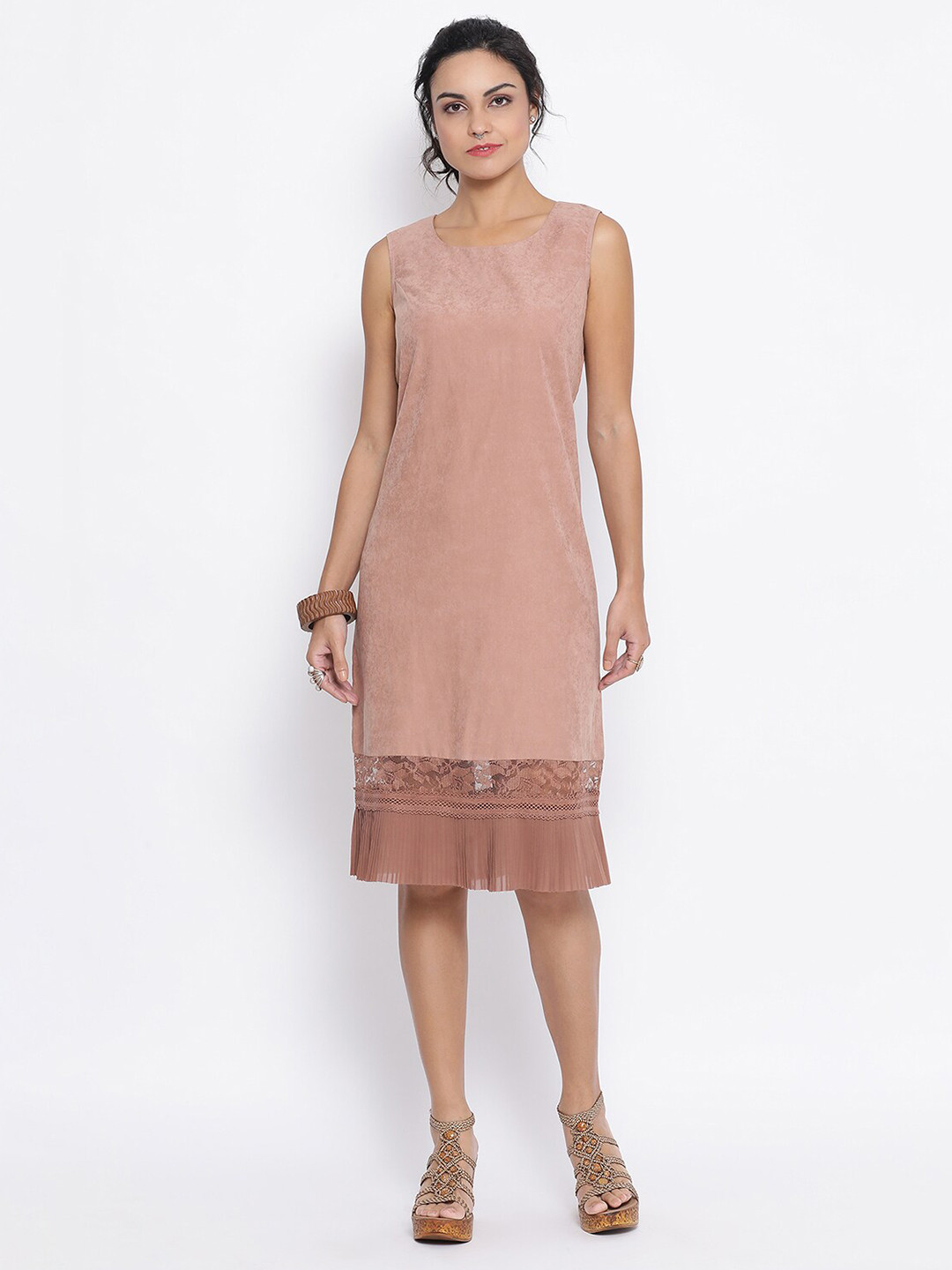 LELA Rust Leather Sheath Dress With Frill Hem