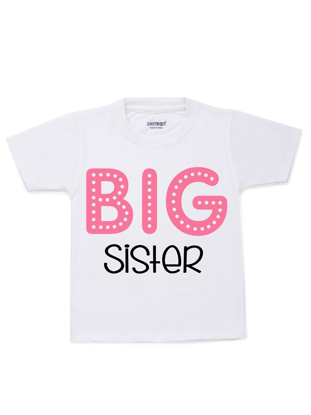 KNITROOT Kids White Big Sister Printed T-shirt
