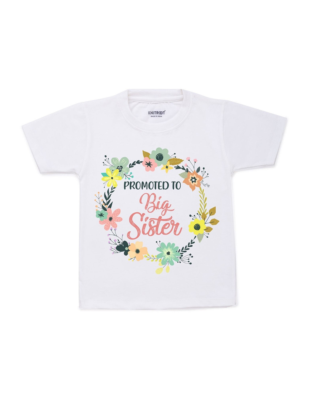 KNITROOT Kids White Promoted Sister Printed T-shirt
