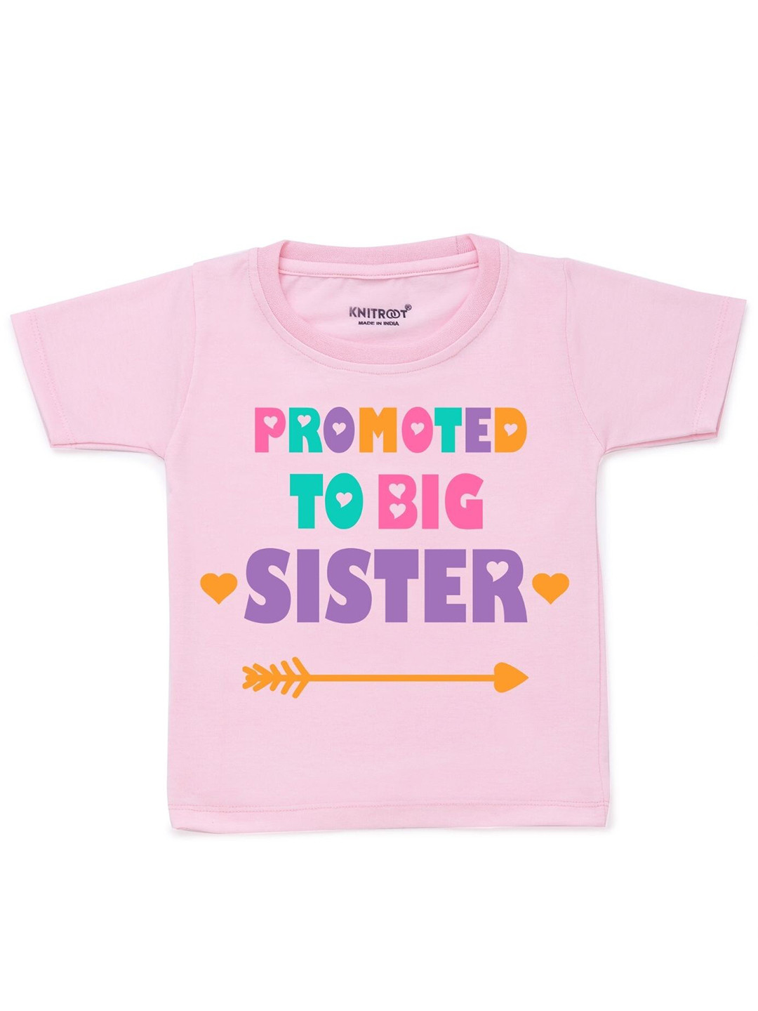 KNITROOT Kids Pink Promoted To Sister Printed T-shirt