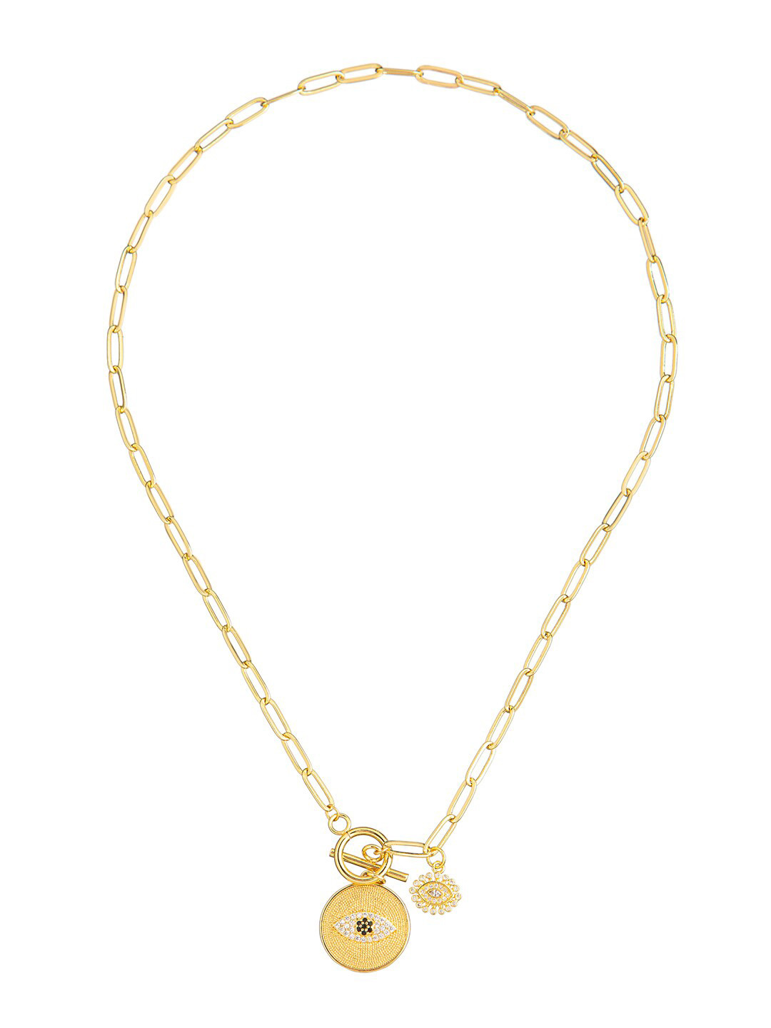 Moon Dust Gold-Plated & White CZ Studded Evil Eye Necklace