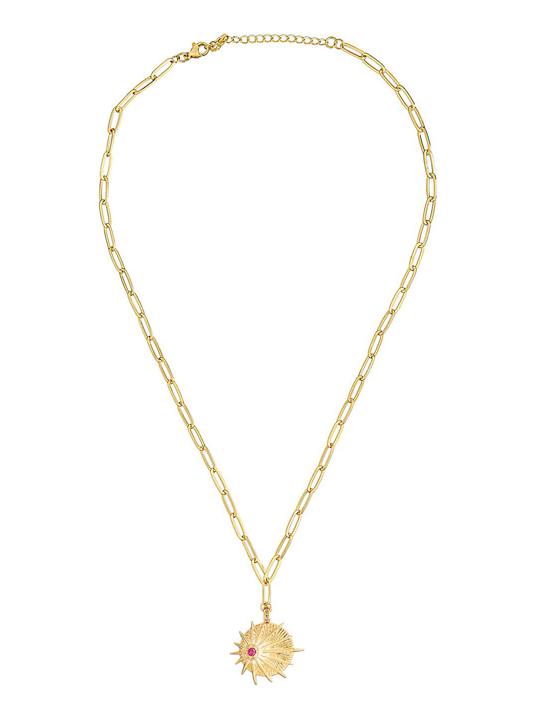 Moon Dust Gold-Plated & Pink CZ Studded Evil Eye Necklace