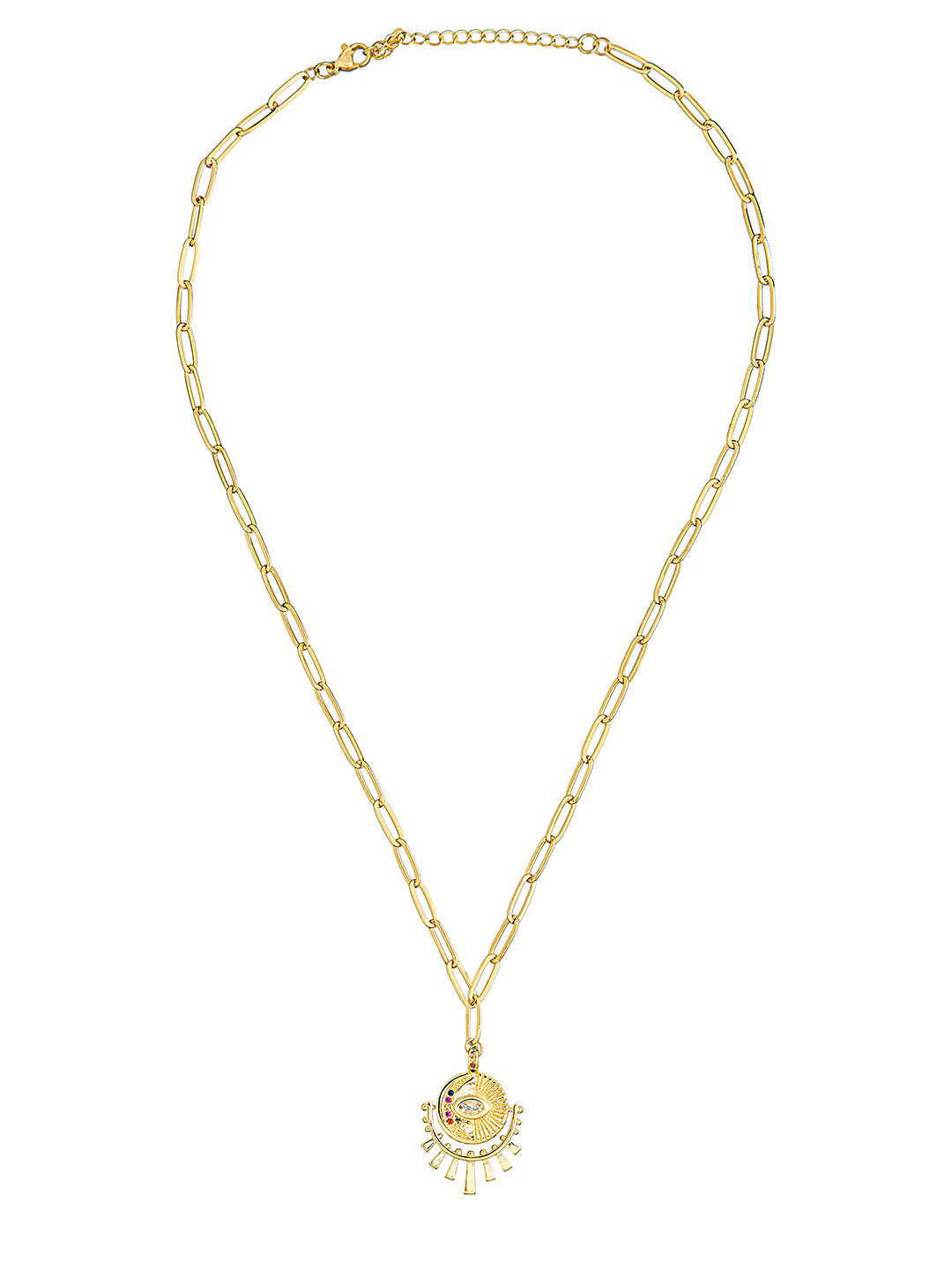 Moon Dust Gold-Plated & Red Brass CZ Studded Evil Eye Pendant Necklace