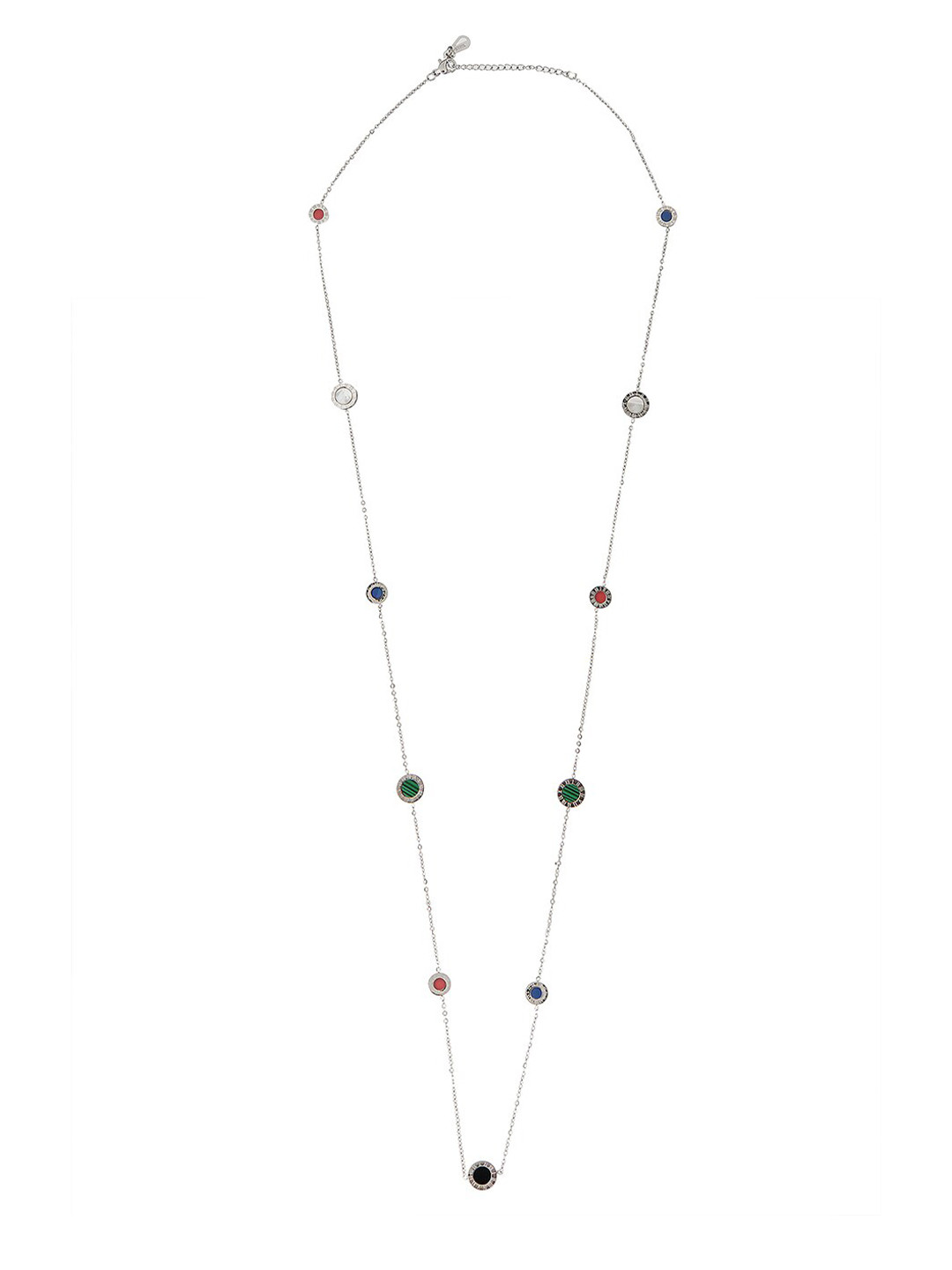 Moon Dust Silver-Toned & Black Brass Silver-Plated Long Chain Necklace With Earring Set