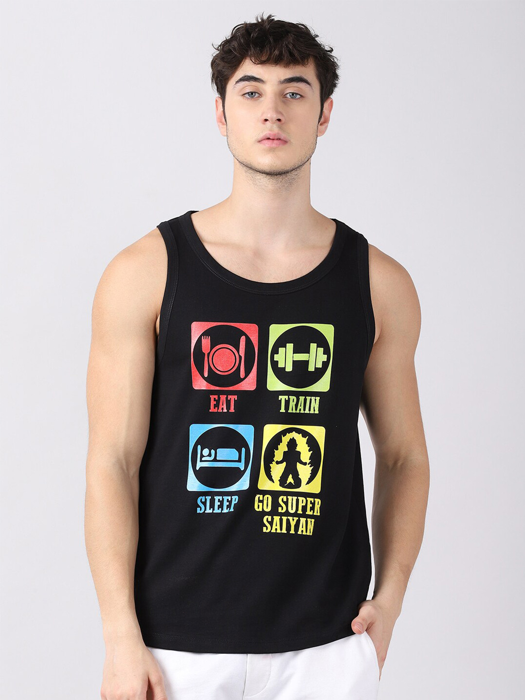 Bushirt Super Saiyan Anime Graphic Cotton Round Neck Sleeveless T-shirt