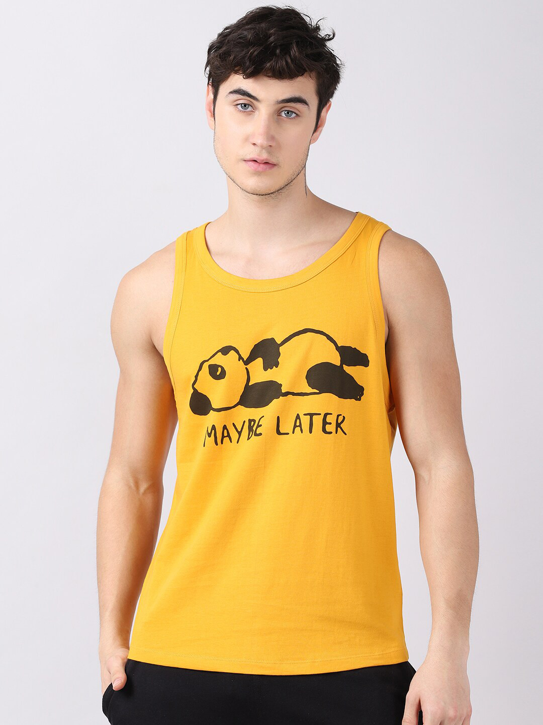 Bushirt Men Mustard Yellow Printed Tank T-Shirt