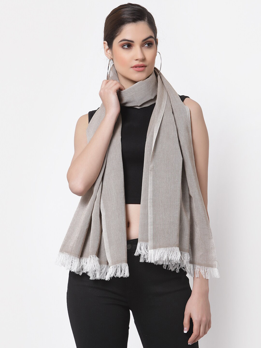 Arrabi Women Brown & White Stole