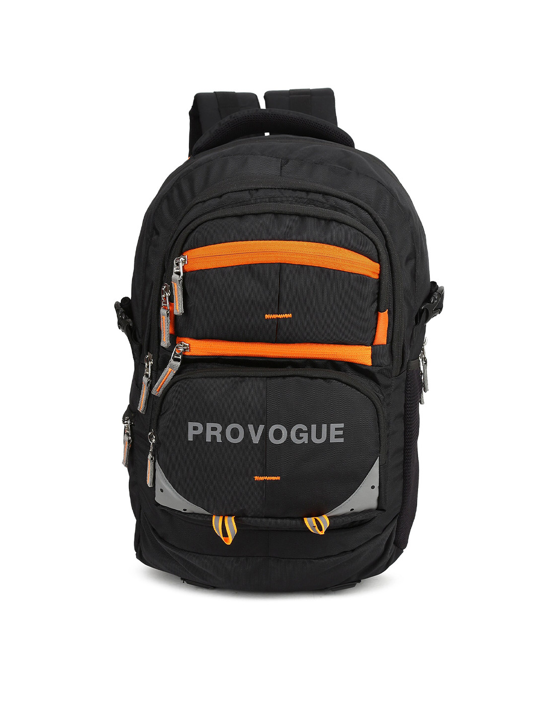 Provogue Unisex Black & Orange Colourblocked Backpack with Reflective Strip 30 L