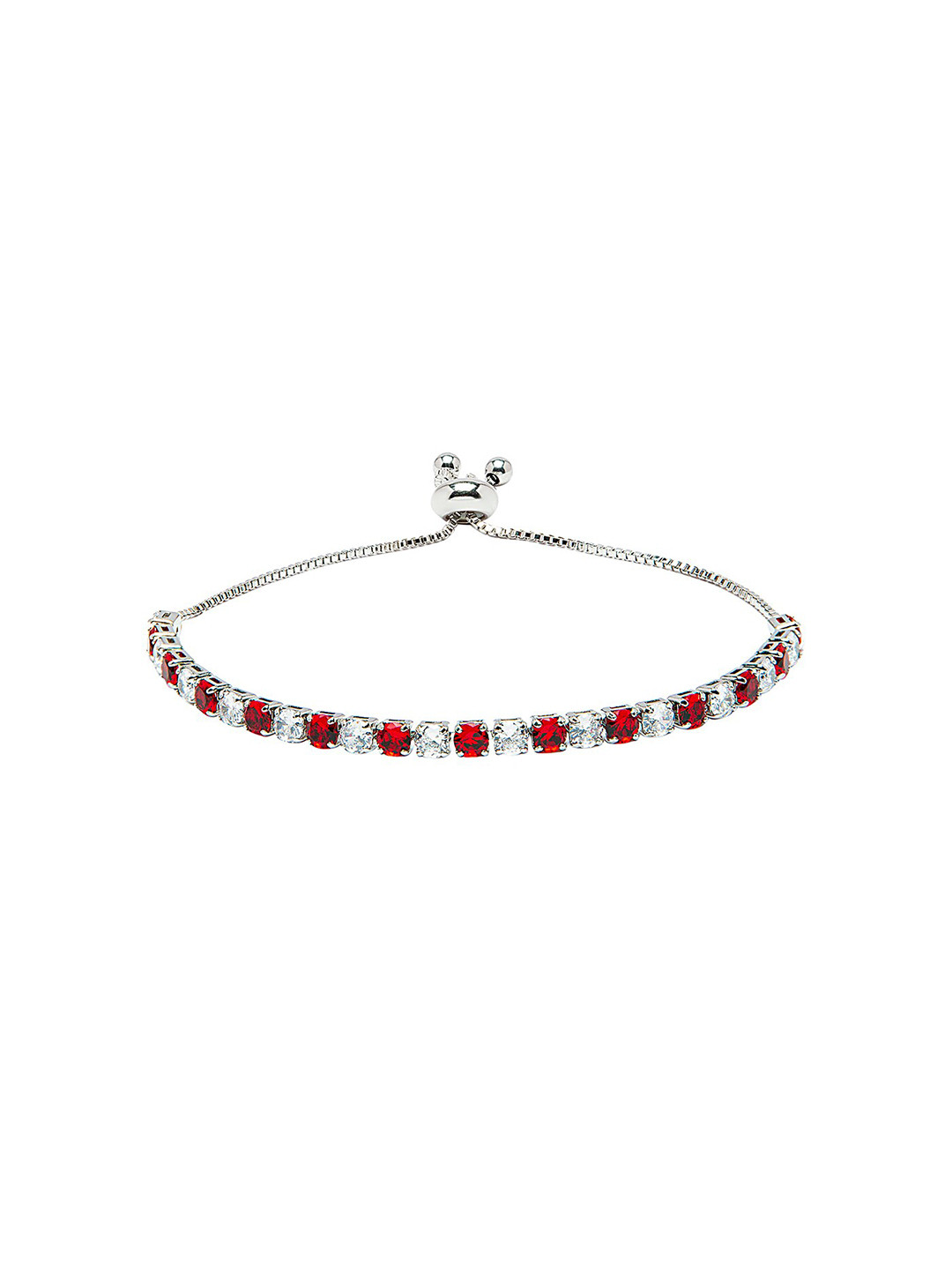 Moon Dust Women Silver-Toned & Red Brass Cubic Zirconia Silver-Plated Charm Bracelet