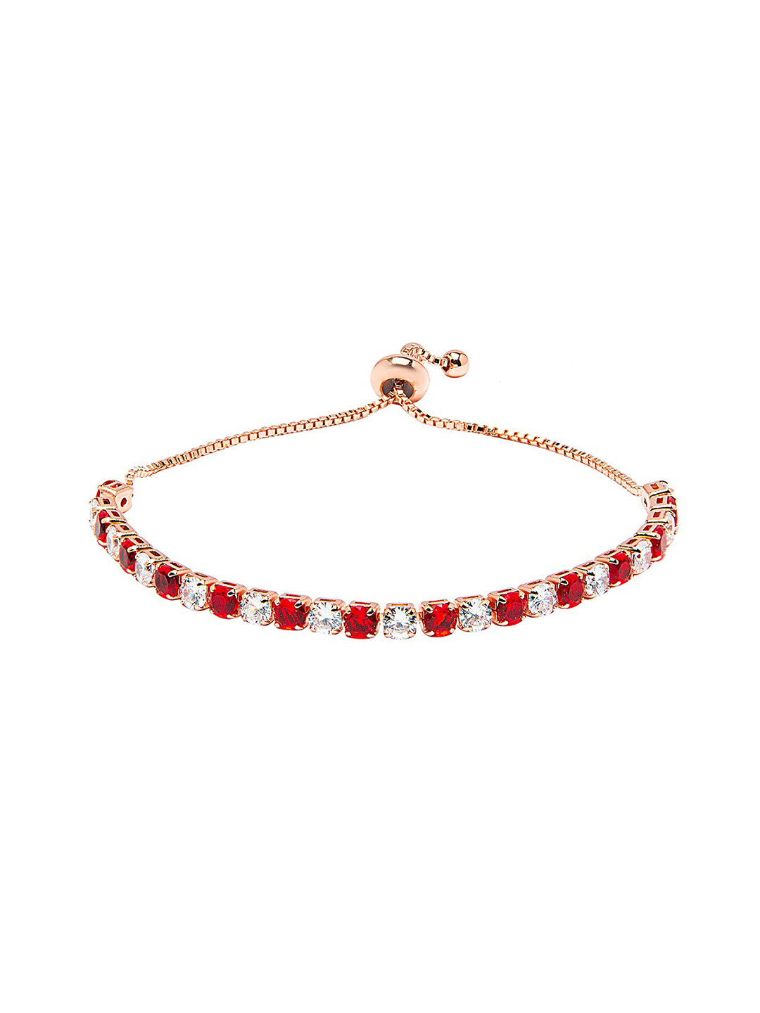 Moon Dust Women Rose Gold-Plated Red & White Brass Cubic Zirconia Charm Bracelet