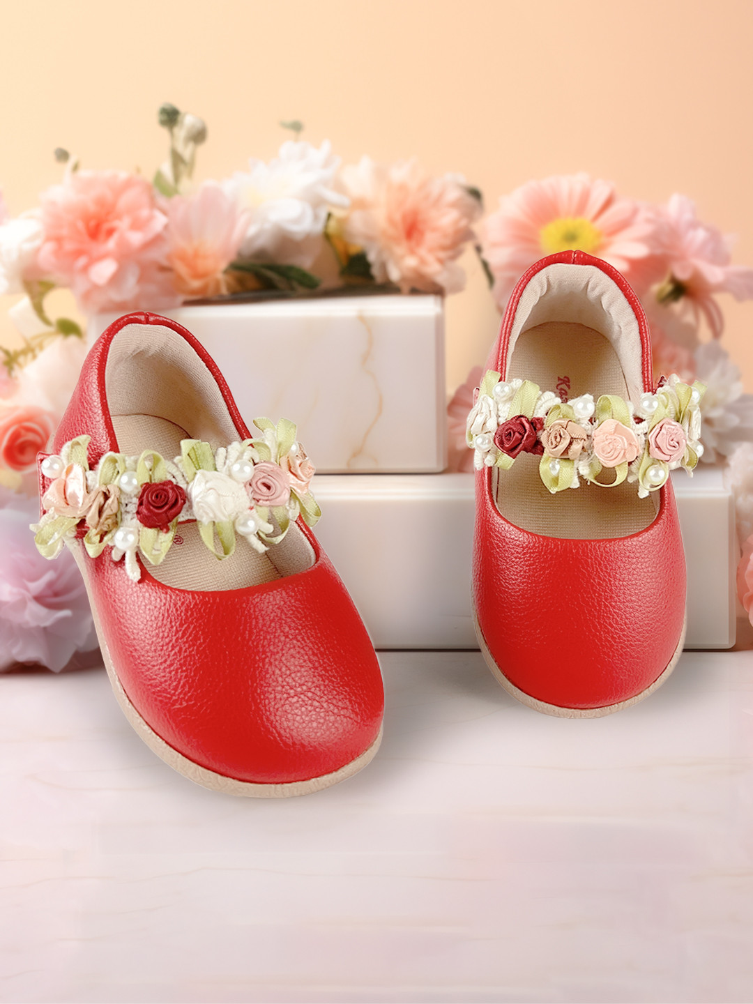 KazarMax Baby Girls First Steps Maroon Red Embellished Ballerina Flat