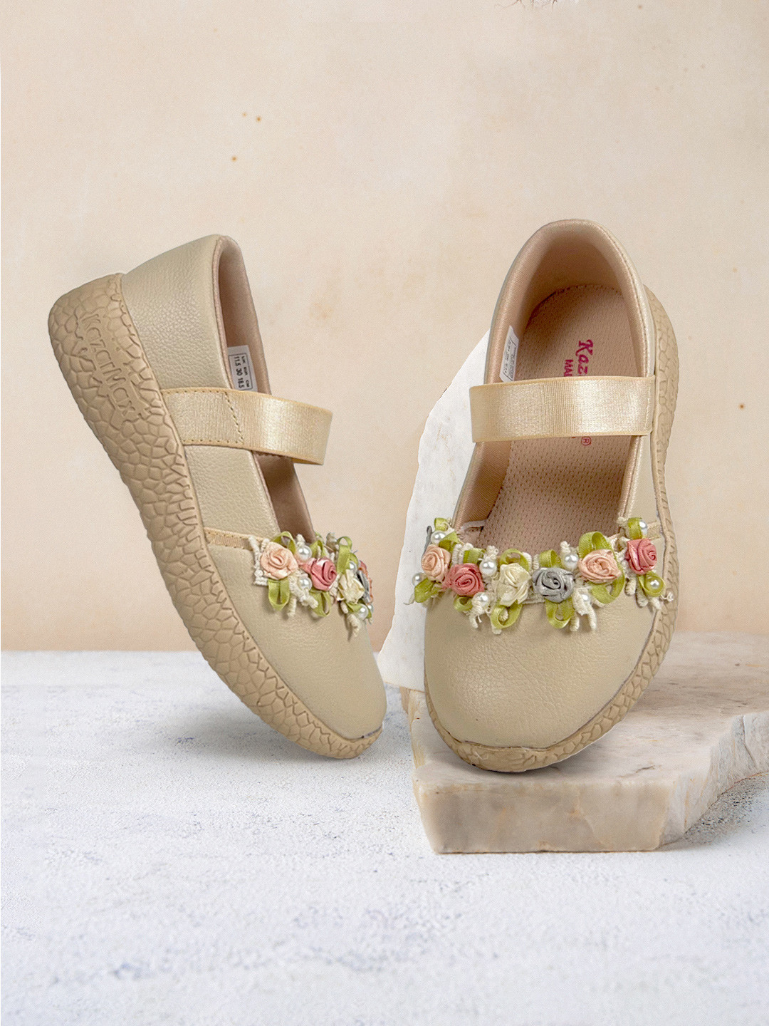 KazarMax Girls Beige Floral Ballerinas