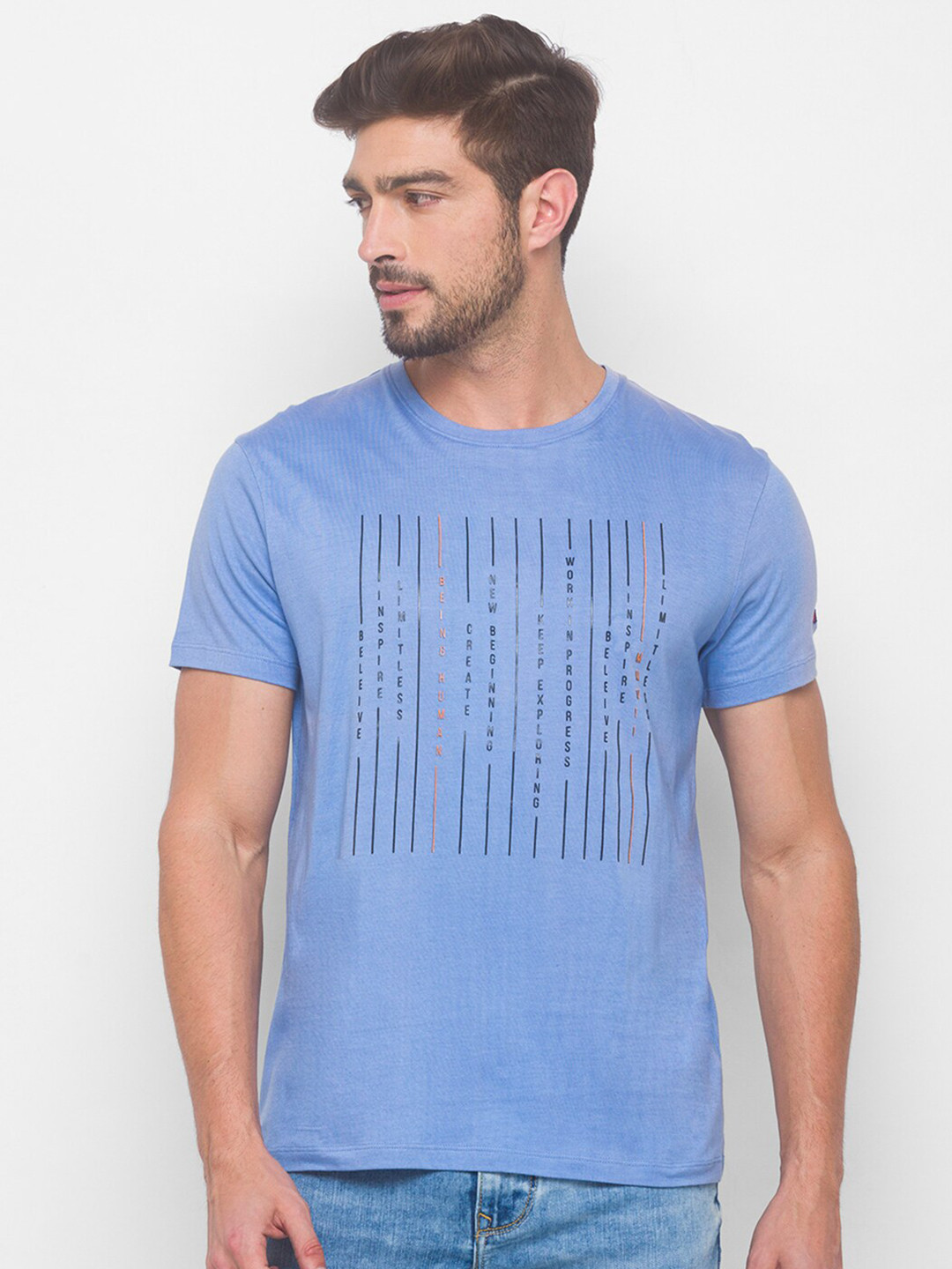 Being Human Men Blue Cotton Typography Printed T-shirt